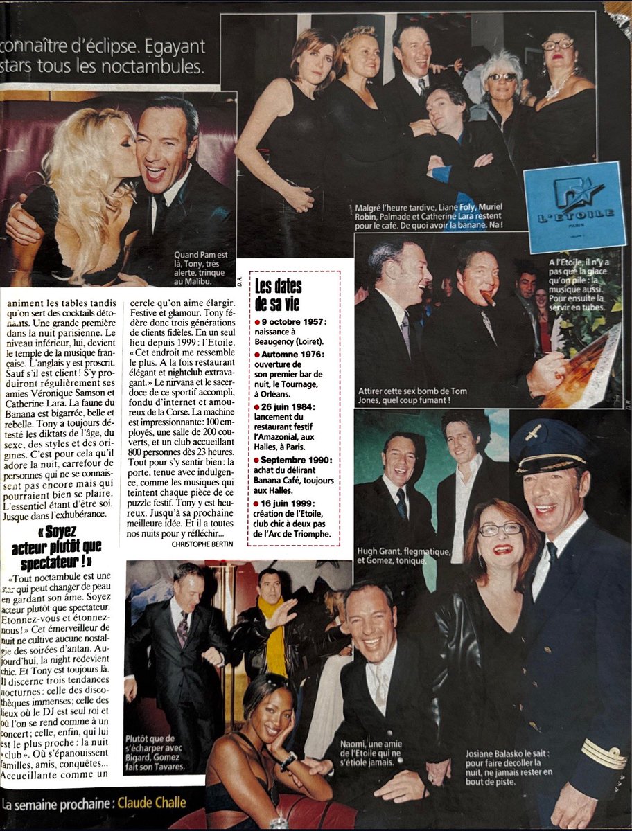 TonyGomez_Paris's tweet image. Souvenir de l’Étoile : deux pages dans Voici en mars 2003… déjà 22 ans ! C’était l’époque magique de l’Étoile, avec Naomi Campbell, Pamela Anderson et mon amie Muriel Robin. Que de souvenirs inoubliables !

#TonyGomez #parisbynight #letoile #2003 #pamelaanderson #naomicampbell