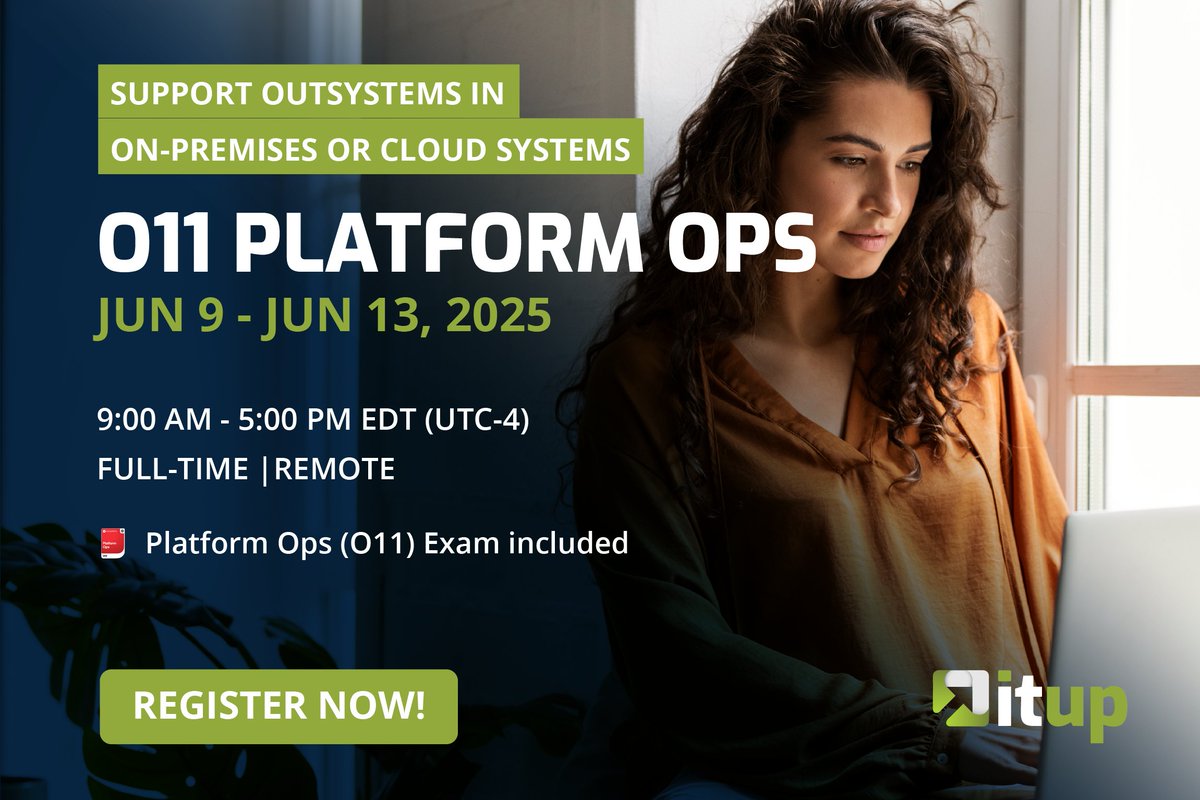 _ITUp_'s tweet image. zurl.co/ulgLJ 
Our O11 Platform Ops course runs from June 9–13. Dive deep into the essentials of managing and optimizing OutSystems infrastructure in a hands-on, instructor-led environment. 💻

#OutSystemsTraining #PlatformOps #InfrastructureManagement #ITUpCourses