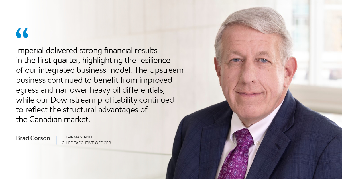 A message from our chairman &amp; CEO, Brad Corson, on our first quarter earnings. $IMO

Read more here: bit.ly/4cW917i