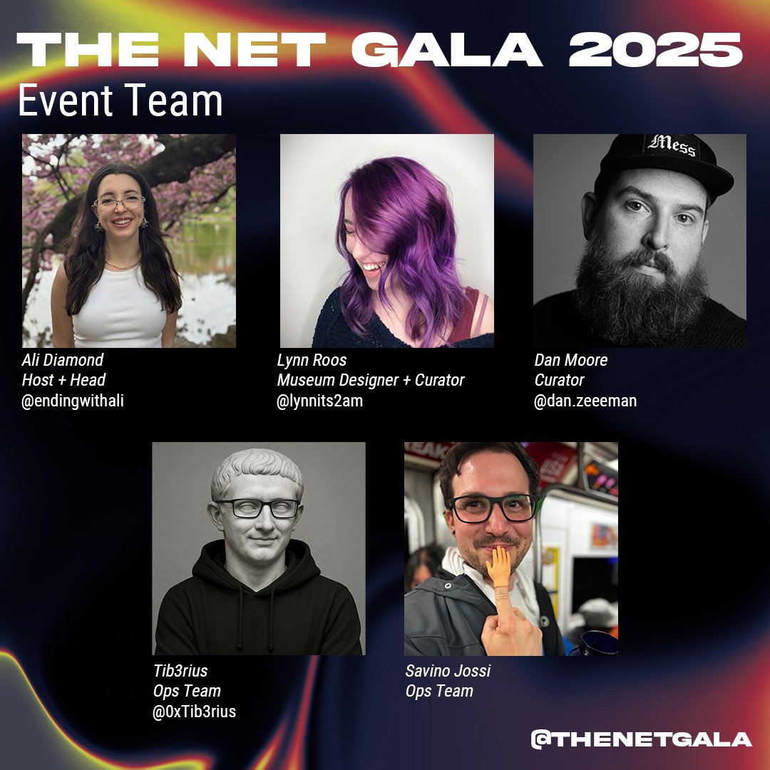 THE NET GALA (@_thenetgala) on Twitter photo THE NET GALA 2025 TEAM
Ali - Lynn - Dan - Tibs - Savino 
We're so excited for you to step into the world we've been working hard to create. See you tomorrow.
MAY 3, 2025
New York, New York THE NET GALA 2025 TEAM
Ali - Lynn - Dan - Tibs - Savino 
We're so excited for you to step into the world we've been working hard to create. See you tomorrow.
MAY 3, 2025
New York, New York