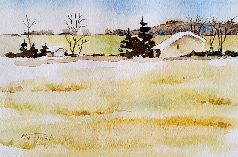 Exploring a loose wet brush technique,, Kathleen Stumpfel sets a relaxing tone using watercolor, bringing out the texture of the paper to create realistic details.

Country House  
Watercolor   14 x 17

#countrylife #watercolorart #painting #watercolour #artist #orange