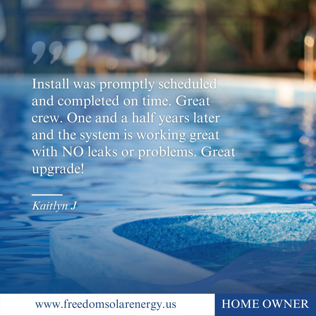 Freedomsolarnrg's tweet image. S E E  W H A T  O U R  C L I E N T S  S A Y
.
.
.
💬 Don’t just take our word for it, hear what our amazing clients have to say! Freedom Solar Energy is here when you are ready to upgrade to Solar Pool Heating. Call today for a FREE quote.
#Freedomsolarnrg #Solarpoolheating
