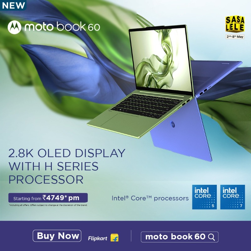 motorolaindia's tweet photo. Experience power + elegance with all-new #MotoBook60, now at the lowest price ever…

Starting at just ₹4749/month on Flipkart, grab the offer now!

#LimitedOffer #ColorMeMoto #MotoBook60 #FlipkartSale