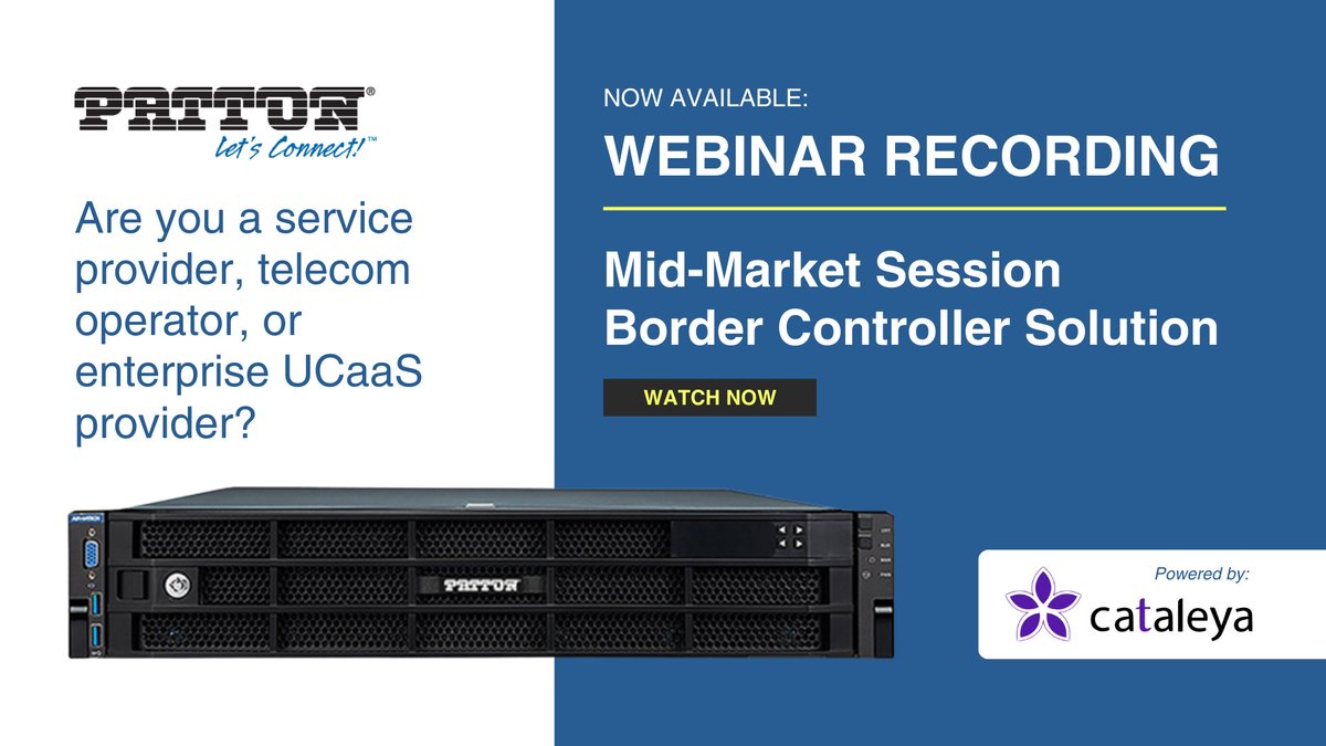Evaluating SBC options? Tired of high fees? Discover Patton SN11K with Cataleya’s Orchid Link. Supports up to 35,000 SIP sessions, ideal for mid-market voice networks.

Watch Patton's recent webinar to learn more: youtube.com/watch?v=hQ0sJq…