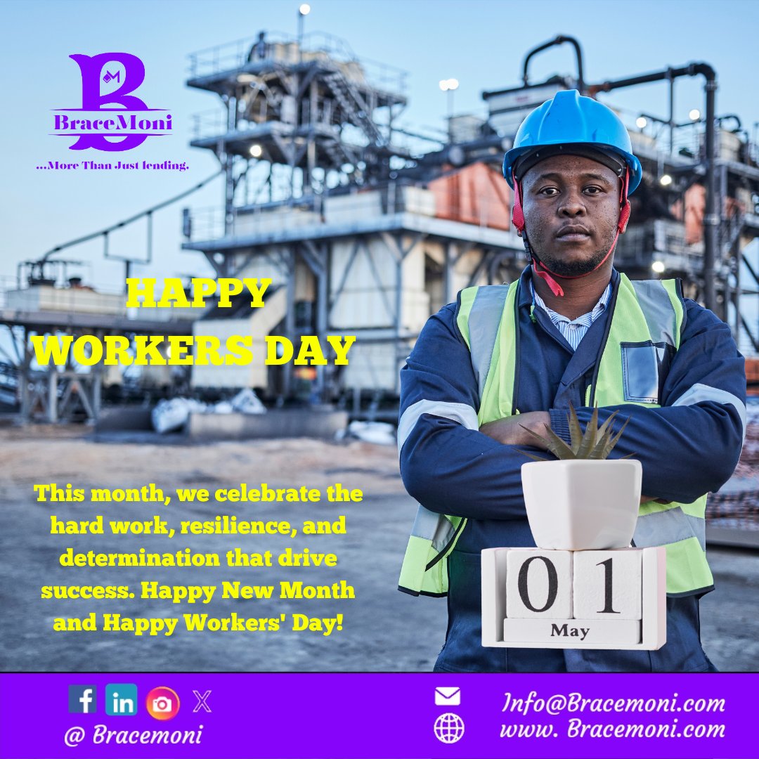 BraceMoni's tweet photo. Happy New Month &amp; Workers’ Day!
May is your fresh start to achieve more.
Let’s power your hustle with loans &amp; savings that support your business goals.
Here’s to building better this month!
#BraceMoni #HappyNewMonth #WorkersDay #Savings #BusinessGrowth https://t.co/TiH9i6pDDg