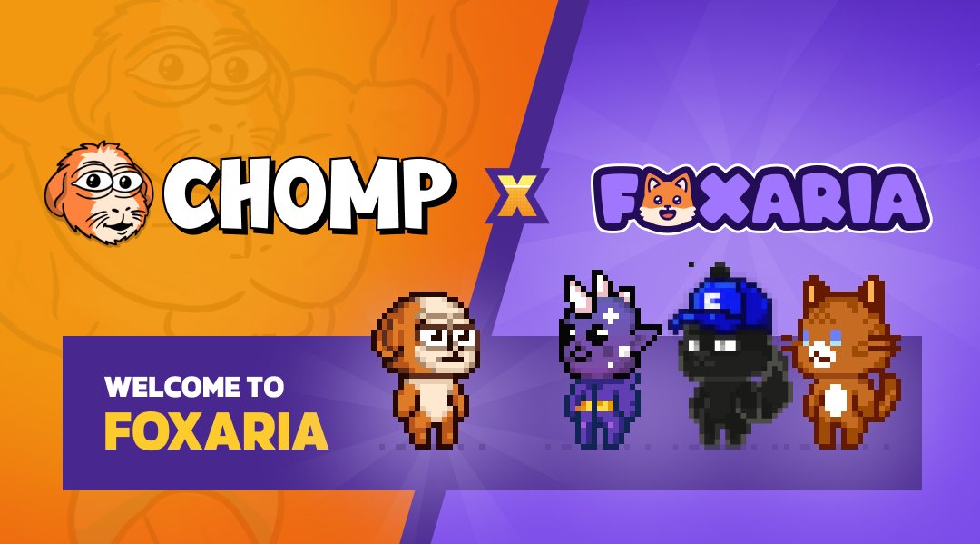FoxariaHQ's tweet image. Another based community is joining the fun..
We’re delighted to welcome @Chompcoin to Foxaria!

Get ready to play as your Chomp avatar.

Don’t forget to follow @FoxariaHQ or get left behind.