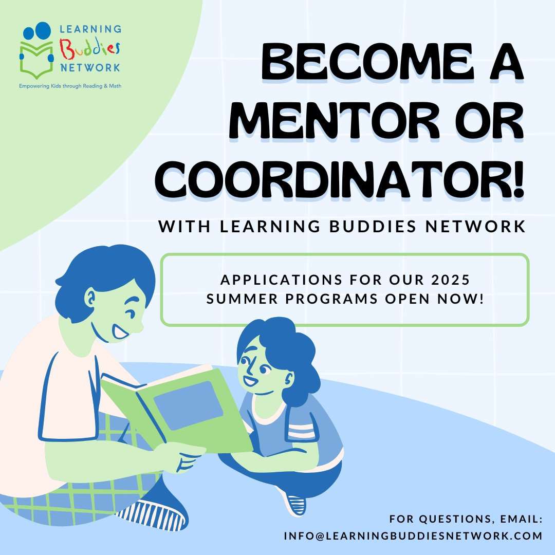 🌟Apply for LBN's 2025 Summer programs! 🌟

Volunteer and join our mission of fostering literacy and numeracy skills in young children in need of extra support!

📢 Apply here: loom.ly/CrEm1r8. 

#learningbuddiesnetwork #lbn #volunteer #reading #math