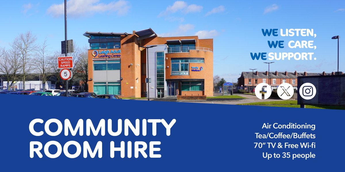 WiganFamWelfare's tweet image. Our large community room is suitable for group events, training and workshops. Fully air-conditioned with a private pod for smaller private meetings or breakout areas. #fwsupport #communityroom

Call us today on 01942 867 888 or visit our website to learn more.