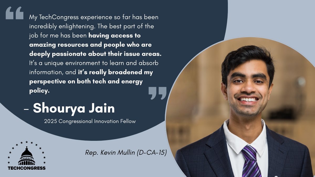 TechCongress (@congressfellows) on Twitter photo đź’ˇ Shourya is a #technologist and product manager whose ambitions span #policy and sustainable #energy. He supports the Office of Rep. <a href="/kevinmullin/">Kevin Mullin</a> on grid resilience, governance, #tech and #telecommunications issues.
Read more: techcongress.io/blog/2025-plac… 💡 Shourya is a #technologist and product manager whose ambitions span #policy and sustainable #energy. He supports the Office of Rep. <a href="/kevinmullin/">Kevin Mullin</a> on grid resilience, governance, #tech and #telecommunications issues.
Read more: techcongress.io/blog/2025-plac…