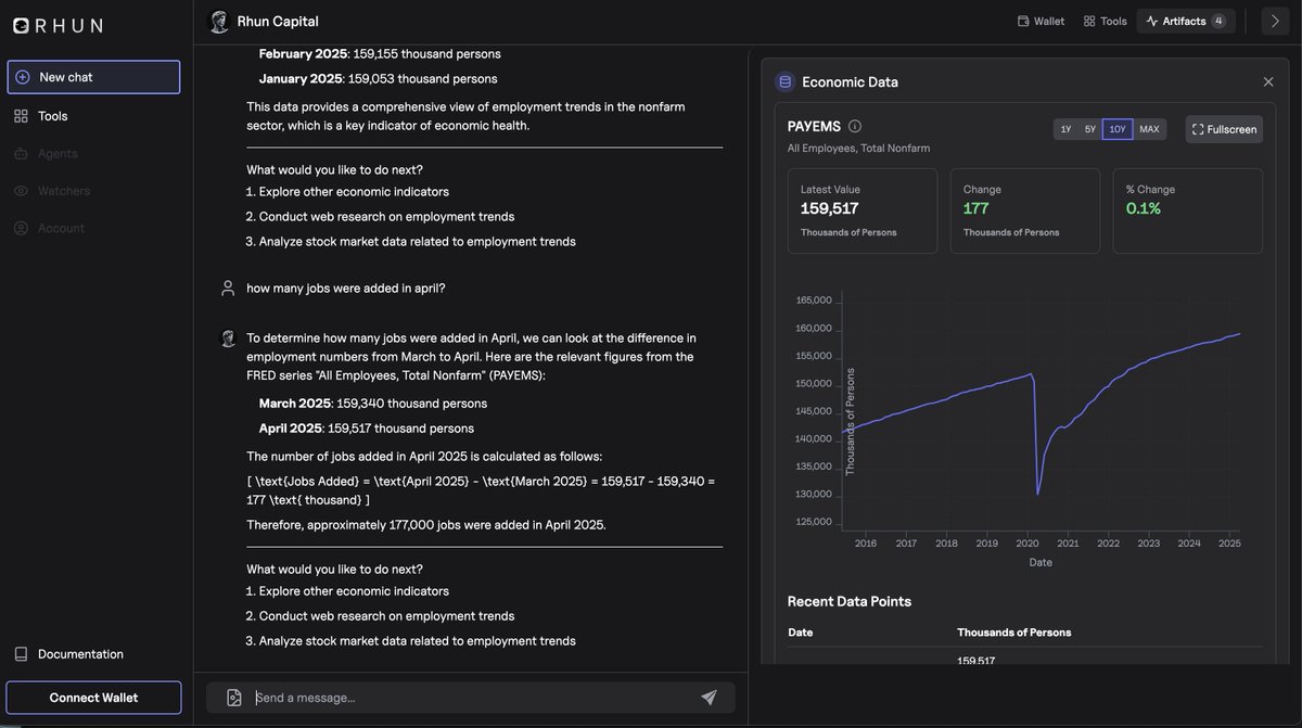 📈 US jobs report just dropped — 177,000 jobs added in April 2025.

Use Rhun to search and analyze macro data so you’re always ahead of the trend.