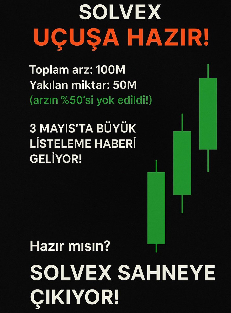 #Solvex güçlü Topluluk ve şeffaf ekiple el ele verip yeniden küllerinden doğdu. Şimdi daha sağlıklı daha güçlüyüz
✓50 M yakim yapıldı🔥
✓50 M sabit arza sahip💎
✓3 -6 Mayıs'ta 2 borsa listelenmesi
✓ bu ay içinde kendi cüzdanı cikacak
✓Topluluk coini 
✓Ekipte arzın %15 i var