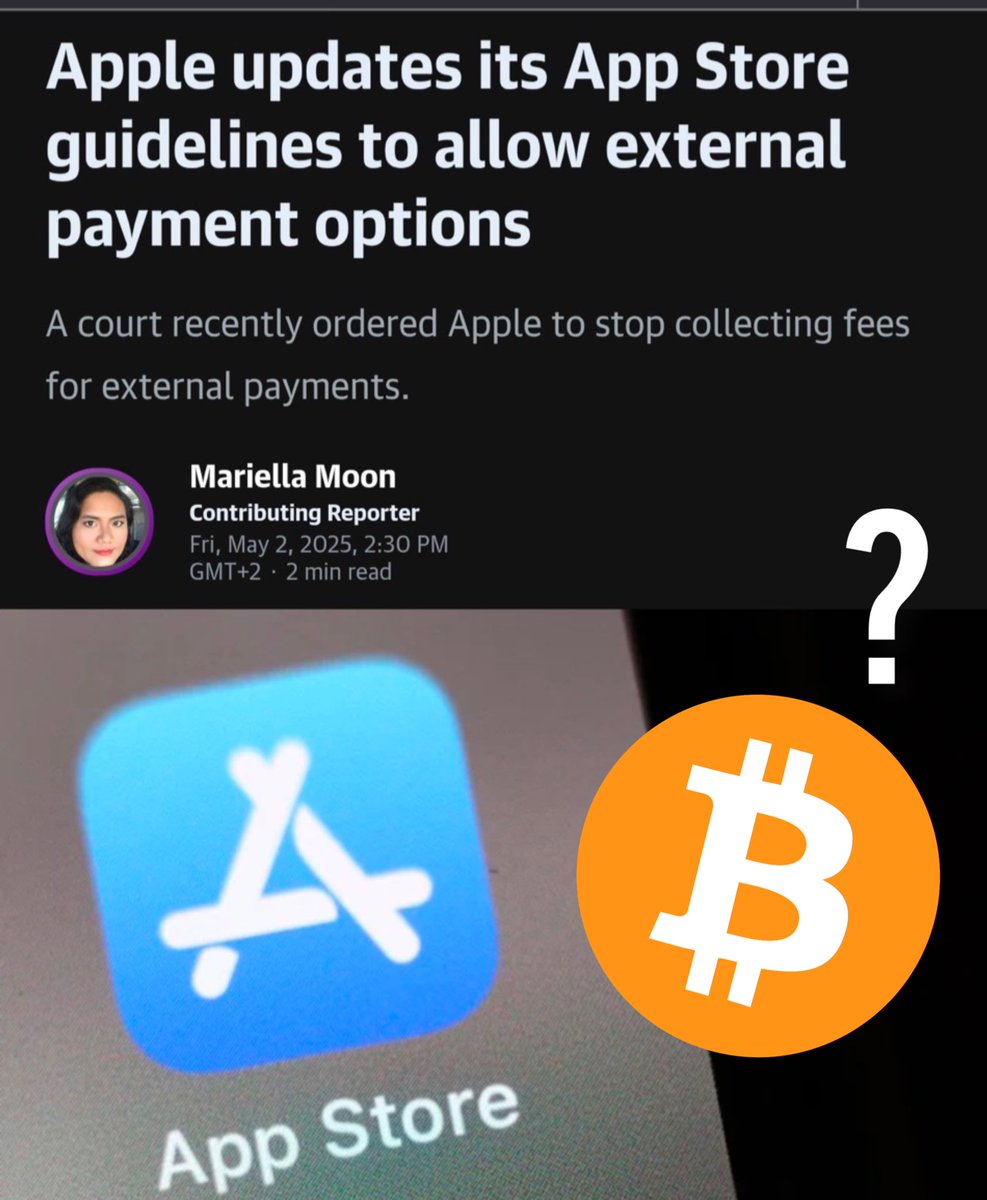 BitcoinArchive's tweet image. JUST IN: 🍏 Apple updates AppStore to allow 3rd payment options. 

Bitcoin payments??? 👀