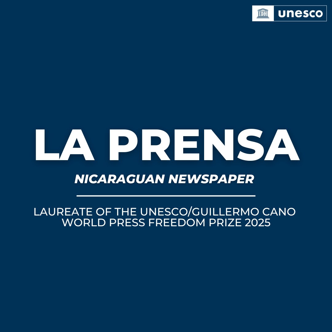 🔴 The Nicaraguan newspaper <a href="/laprensa/">LA PRENSA Nicaragua</a> has been announced as the laureate of the UNESCO/Guillermo Cano World #PressFreedom Prize 2025, on the recommendation of an international jury of media professionals.

3 May is #WorldPressFreedomDay. 

More: unesco.org/en/articles/ni…