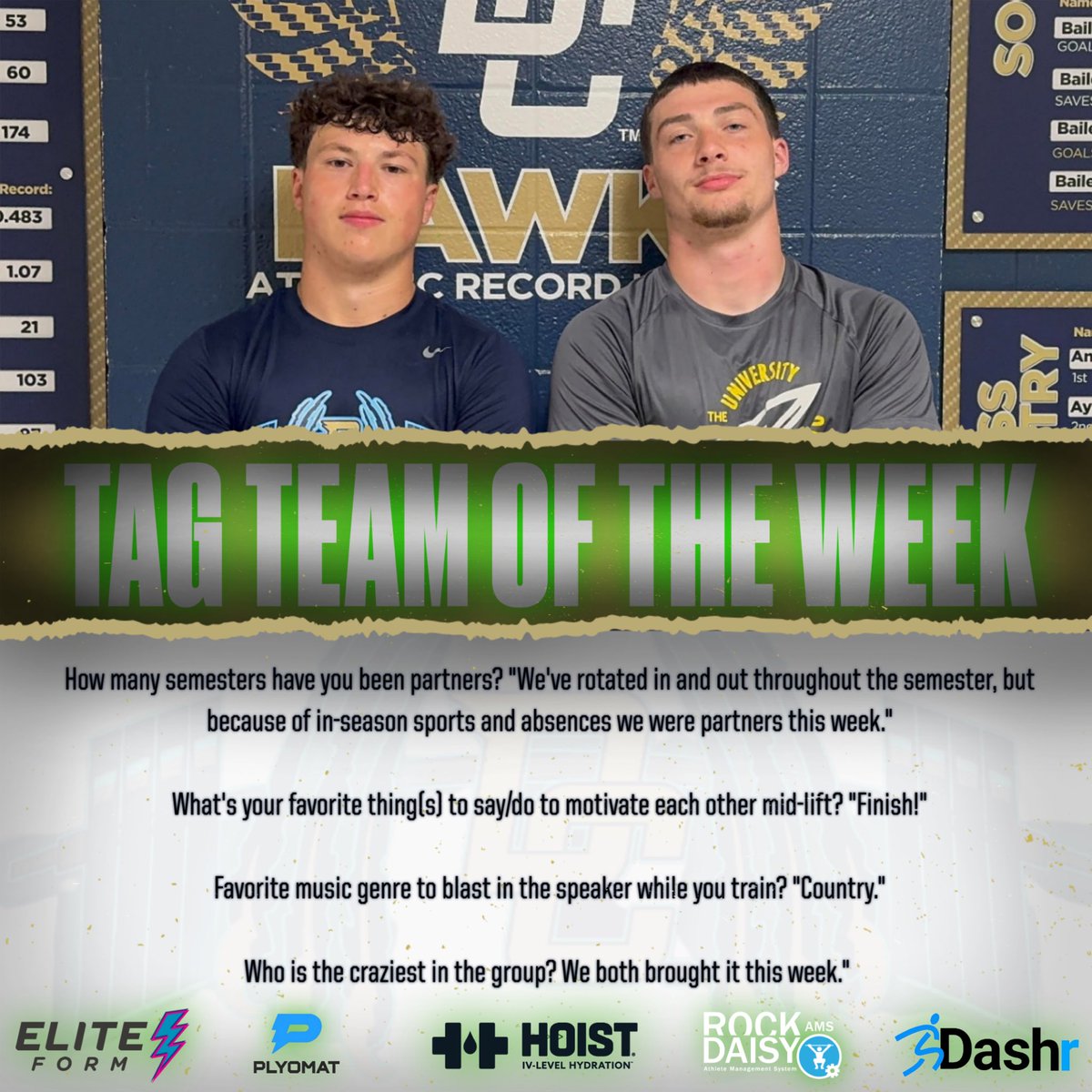 Thanks to Hoist, This week’s Male Hulk Hawk Tag Team Partners of the Week goes to Brayden Smith and Bo Polston. Here’s some more info on this great duo. 

#DecaturProud #HulkHawks #Compete #Hawkamania #personalbest