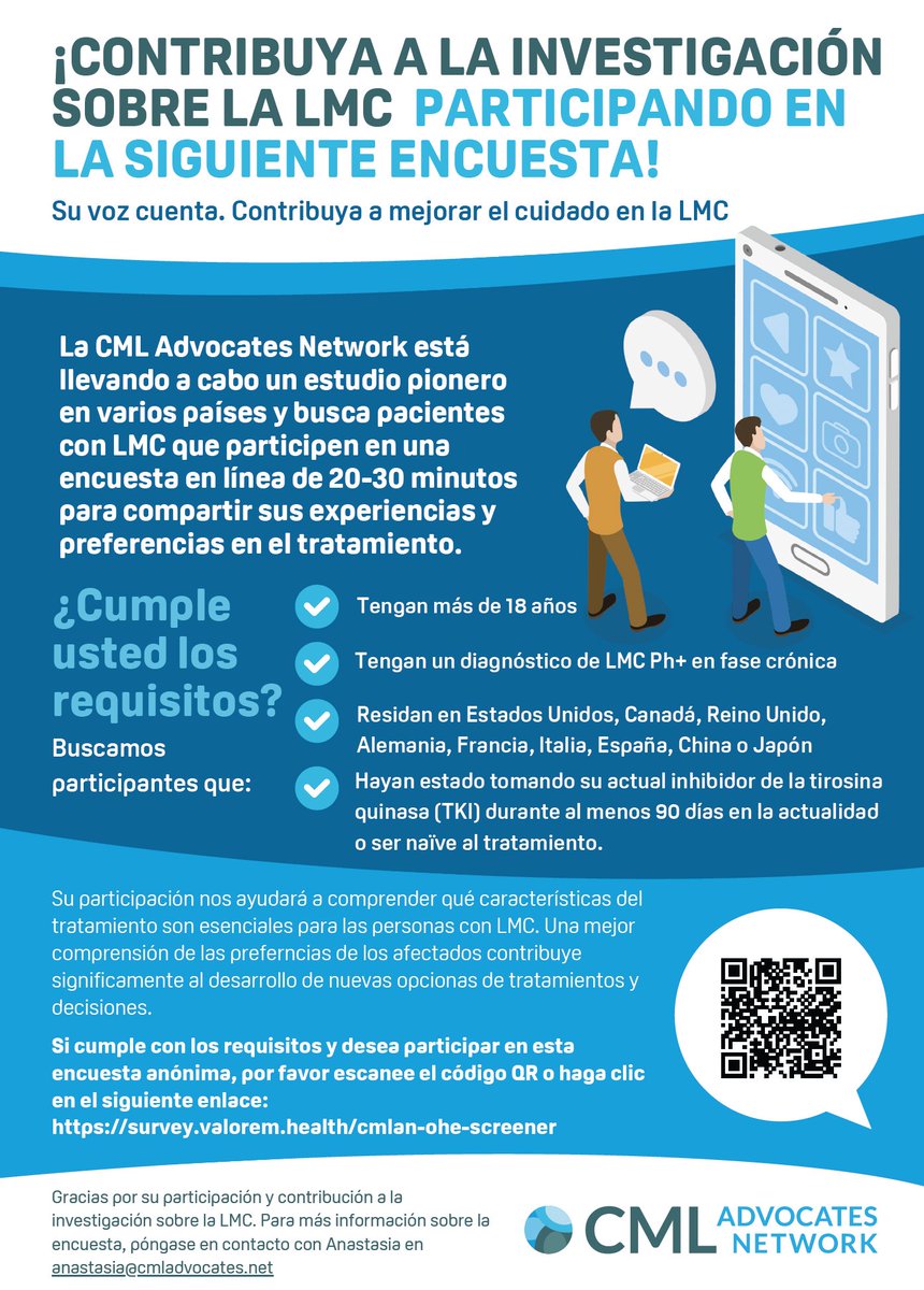 Pacientes LMC (@lmc_pacientes) on Twitter photo 🟥🟥🟥 DESDE <a href="/LMC_PACIENTES/">Pacientes LMC</a> NECESITAMOS LA COLABORACIÓN VOLUNTARIA DE PACIENTES DE LMC, PARA COMPLETAR UNA BREVE ENCUESTA 🟥🟥🟥 : ¿Nos ayudas?
Sólo hay que cumplimentar la encuesta!
survey.valorem.health/cmlan-ohe-scre…
<a href="/cmlnet/">CML AdvocatesNetwork</a> <a href="/icmlf/">International CML Foundation</a> <a href="/sehh_es/">@sehh_es</a> <a href="/SEHHJoven/">SEHH Joven</a> <a href="/fcarreras/">fcarreras</a> <a href="/hematoclinicbcn/">Hematologia Hospital Clínic Barcelona</a> 🟥🟥🟥 DESDE <a href="/LMC_PACIENTES/">Pacientes LMC</a> NECESITAMOS LA COLABORACIÓN VOLUNTARIA DE PACIENTES DE LMC, PARA COMPLETAR UNA BREVE ENCUESTA 🟥🟥🟥 : ¿Nos ayudas?
Sólo hay que cumplimentar la encuesta!
survey.valorem.health/cmlan-ohe-scre…
<a href="/cmlnet/">CML AdvocatesNetwork</a> <a href="/icmlf/">International CML Foundation</a> <a href="/sehh_es/">@sehh_es</a> <a href="/SEHHJoven/">SEHH Joven</a> <a href="/fcarreras/">fcarreras</a> <a href="/hematoclinicbcn/">Hematologia Hospital Clínic Barcelona</a>