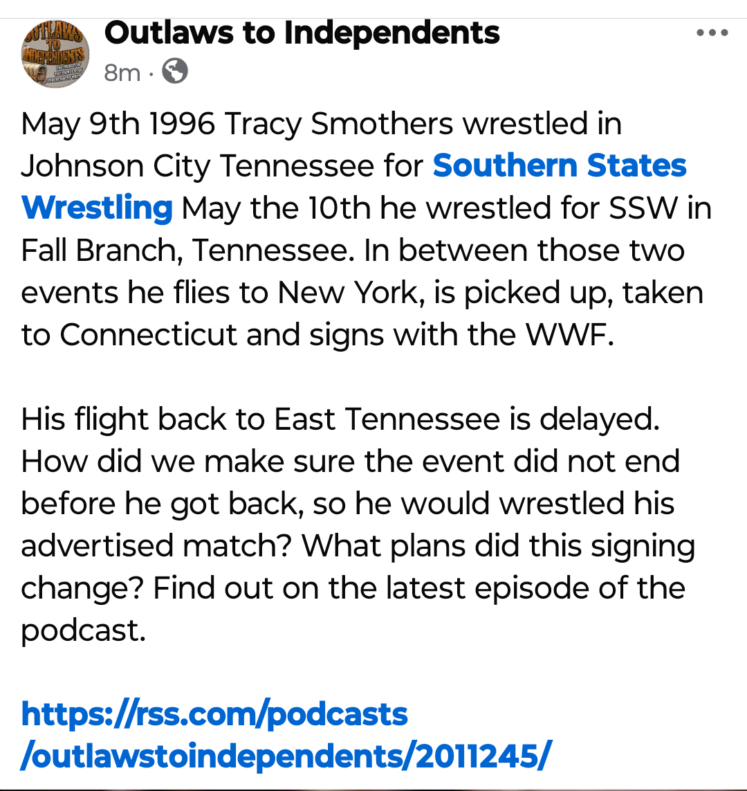 On the latest episode of the podcast the story of the signing of Freddy Joe Floyd. How did this affect <a href="/SSWWrestling1/">Southern States Wrestling</a> ? It's a great illustration of why you should always have a plan b. 

rss.com/podcasts/outla…