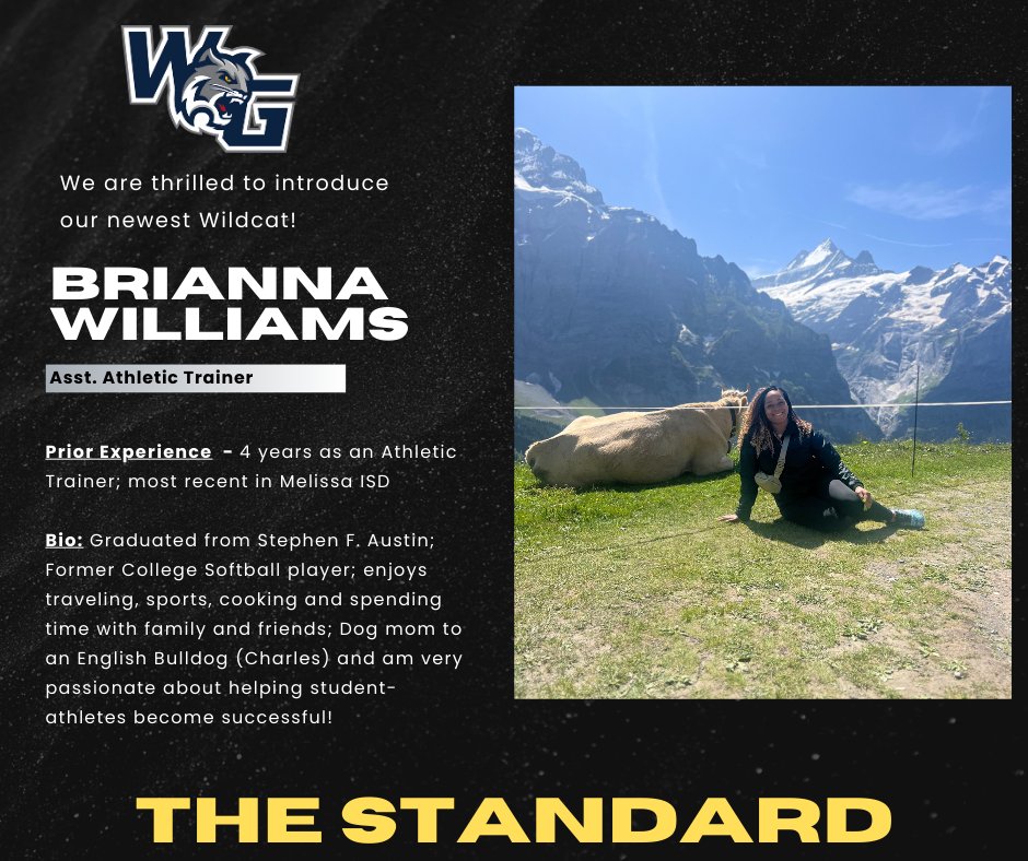 WalnutGroveHS's tweet photo. Please help us welcome our newest member to our Wildcat Family; Coach Brianna Williams who will be assisting Coach Humphrey in our Athletic Training department! #TheStandard @ProsperISD @TothDustin https://t.co/7HkJQ28cOg