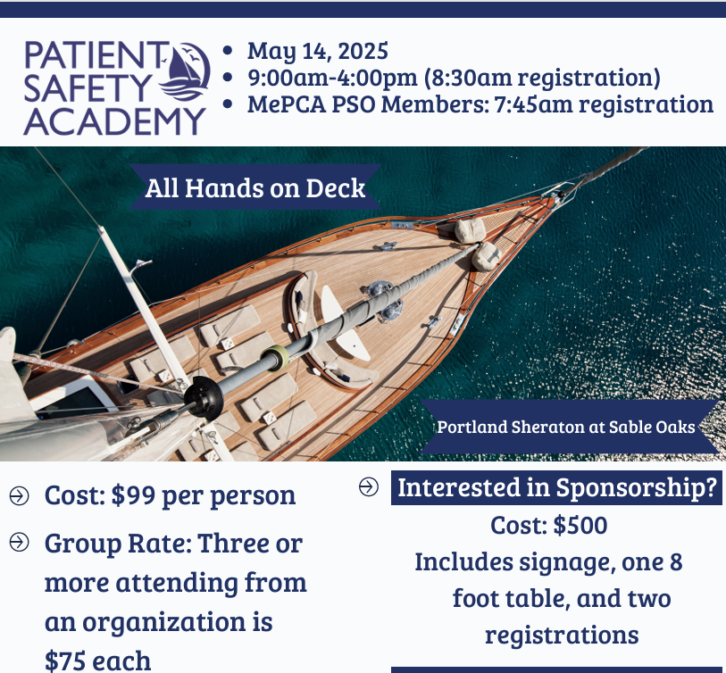 You don't want to miss out on the 2025 Patient Safety Academy being held at the Portland Sheraton at Sable Oaks on May 14. FMI and/or to register visit: eventbrite.com/e/patient-safe…