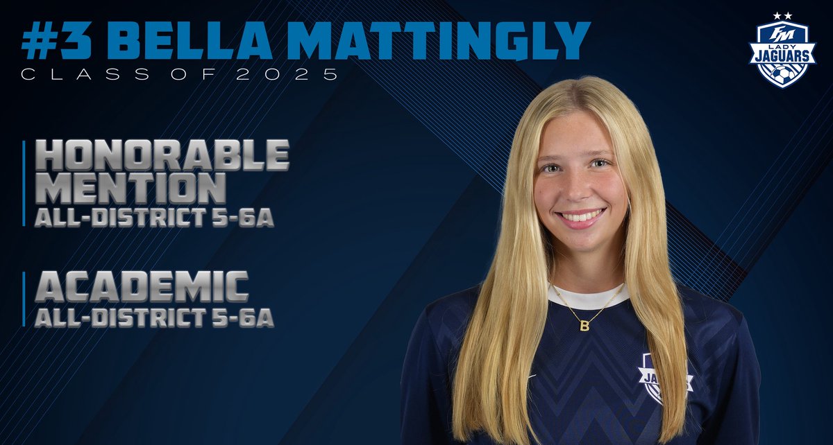 FMLadyJagSoccer's tweet image. 🏅 DISTRICT HONORS: BELLA MATTINGLY
Honorable Mention All-District
Academic All-District
Bella brought the heat every time! Whether starting or coming off the bench, she was always ready to make an impact.