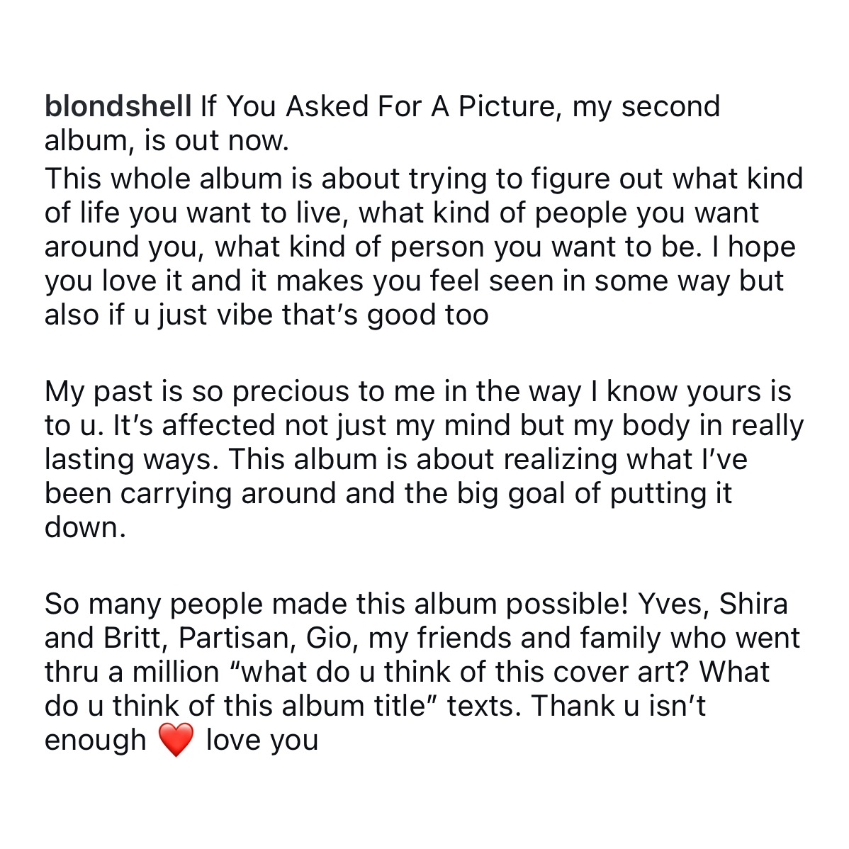 If You Asked For A Picture, my second album, is out now. ❤️blondshell.lnk.to/iyafap