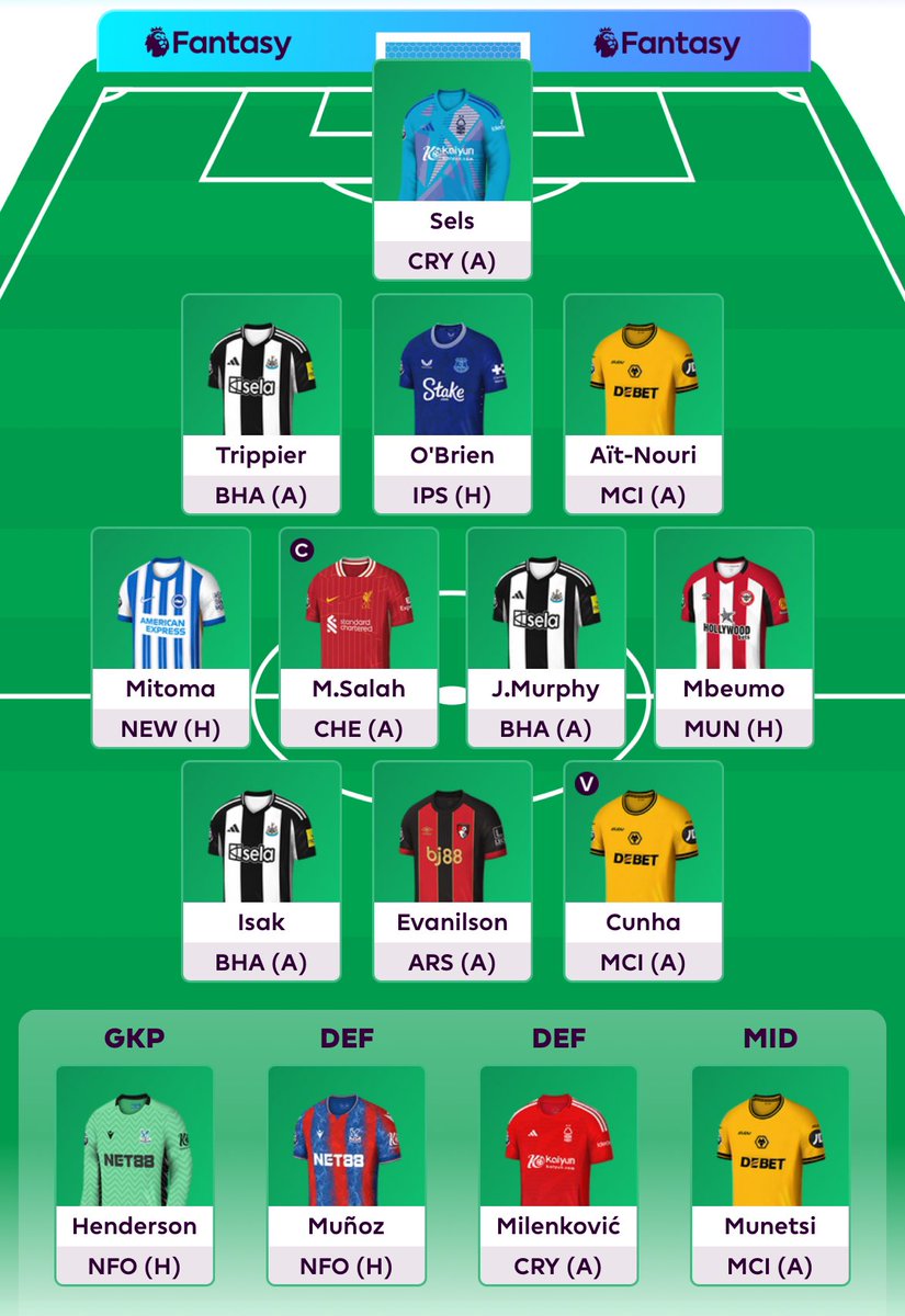 Locking in now.

Bruno ➡️ Mbuemo to protect against the template.
Kerkez ➡️ O’brien to go against the template and push towards 100k

🌎142k
©️🇪🇬👑

Good luck everyone!

#FPLCommunity #FPL