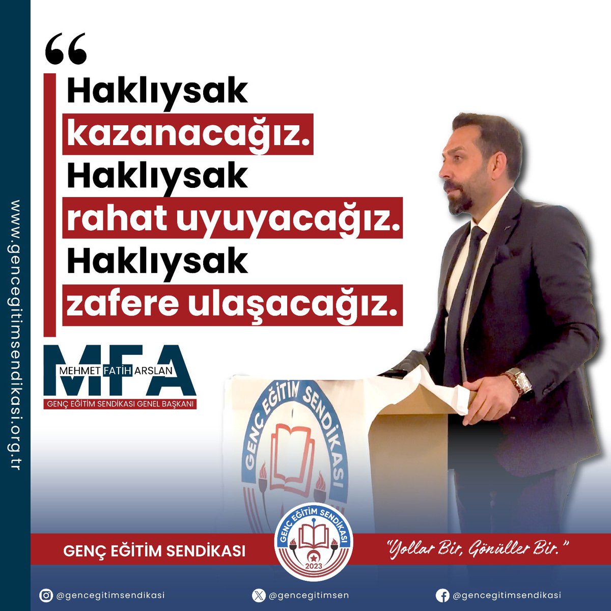 KAZANACAĞIZ!

 <a href="/gencegitimsen/">Genç Eğitim Sendikası</a> 
@kamubirligikonf 
<a href="/mfaarslan/">Mehmet Fatih ARSLAN</a> 

#siyasetsizsendika
#hak 
#hukuk 
#Adalet 
#öğretmen