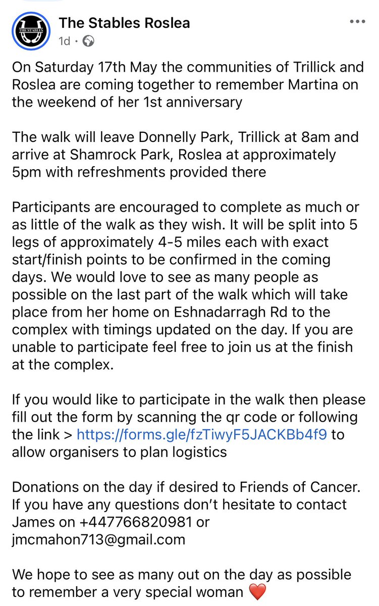 <a href="/TrillickGAC/">Trillick GAC</a> to Roslea - A Journey for Martina ❤️

docs.google.com/forms/d/e/1FAI…?