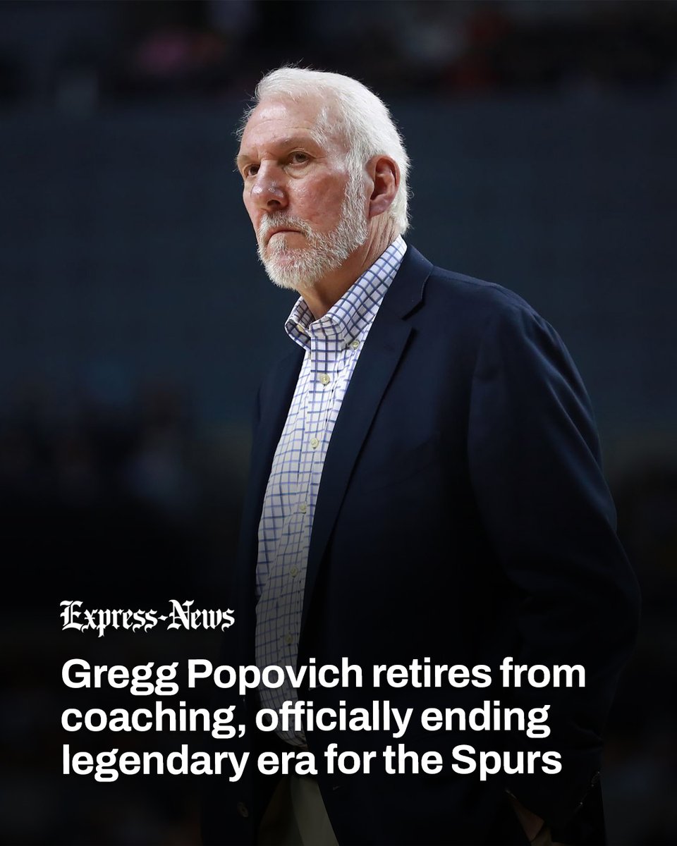 ExpressNews's tweet photo. It is the end of an era in San Antonio.⁠
⁠
Gregg Popovich, who for nearly three decades as the Spurs’ coach had shaped the franchise in his steadfast and at times irascible image, is planning to retire from coaching.⁠ https://t.co/OTkVtO5cwS https://t.co/Ml59CFsdNK