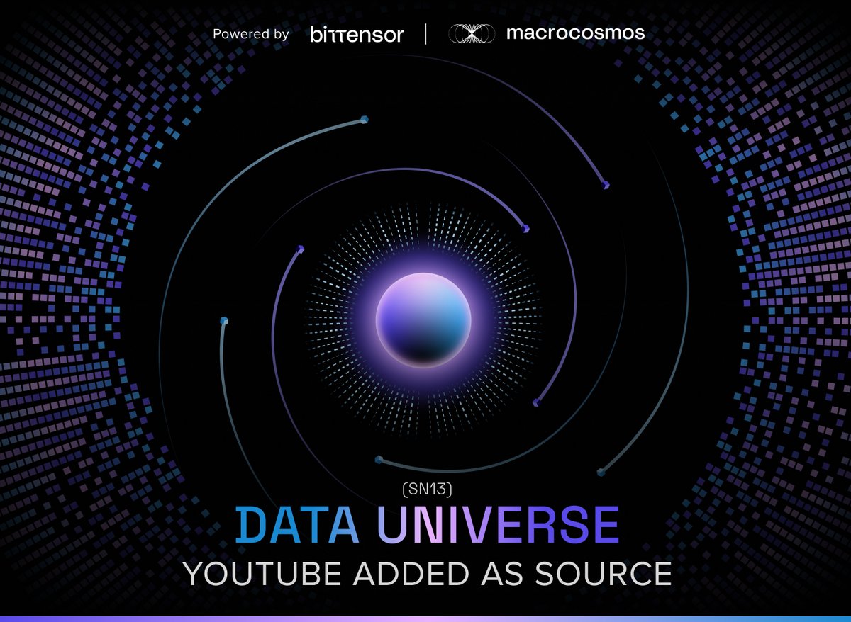 📹 SN13 now scrapes YouTube data 📹

Data-Universe has added YouTube information as its new data-source 💥

SN13 can now collect:
📜 Full video transcripts
🖊️ Video metadata (titles, channels names, upload data)
⏲️ Video durations
📑 Descriptions
🗣️ Language information

So far,