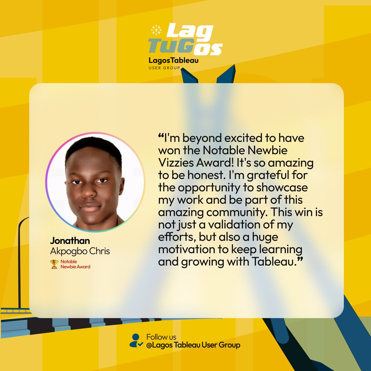 Here’s what winning the "Notable Newbie" Vizzies Award meant to <a href="/thejonathaan/">Jonathan</a> 

Register now to hear about his Tableau Journey on  X spaces Tommorow : x.com/i/spaces/1kvJp…… 

His tableau public profile: public.tableau.com/app/profile/jo…