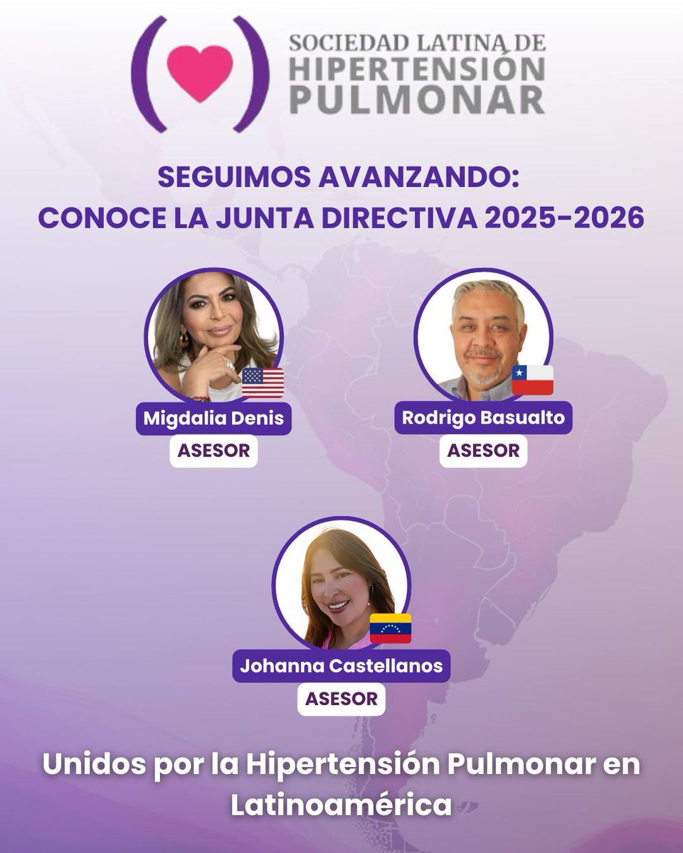 ¡Seguimos avanzando!💜

Hoy te presentamos a quienes guiarán con compromiso, empatía y visión la lucha contra la #HipertensiónPulmonar en Latinoamérica🌎 durante el período 2025-2026.
#PulmonaryHypertension

Unidos por una sola causa: respirar 🫁 con esperanza.
