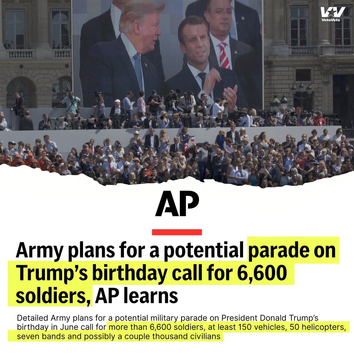 Trump wants 6,600 Troops, 50 helicopters, and millions of your tax dollars for a birthday parade. 

Not to honor service, not for national defense—just to feed the ego of a wannabe dictator. 

Pure authoritarian cosplay.

MORE: apnews.com/article/army-p…