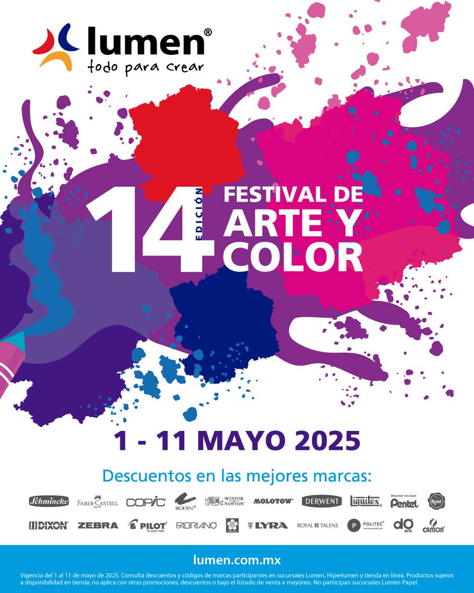 @papelerialumen (@papelerialumen) on Twitter photo ✨🎨 El Festival de Arte y Color regresa a Lumen por 14ª vez y viene lleno de inspiración y grandes ofertas
Aprovecha descuentos en tus marcas favoritas🖌️
<a href="/CopicOfficialUS/">Copic Official</a>, Faber-Castell, Rodin,Winsor & Newton, Canson, Derwent y muchas más
🛍️👉 bit.ly/4iNAqts
Solo ✨🎨 El Festival de Arte y Color regresa a Lumen por 14ª vez y viene lleno de inspiración y grandes ofertas
Aprovecha descuentos en tus marcas favoritas🖌️
<a href="/CopicOfficialUS/">Copic Official</a>, Faber-Castell, Rodin,Winsor & Newton, Canson, Derwent y muchas más
🛍️👉 bit.ly/4iNAqts
Solo