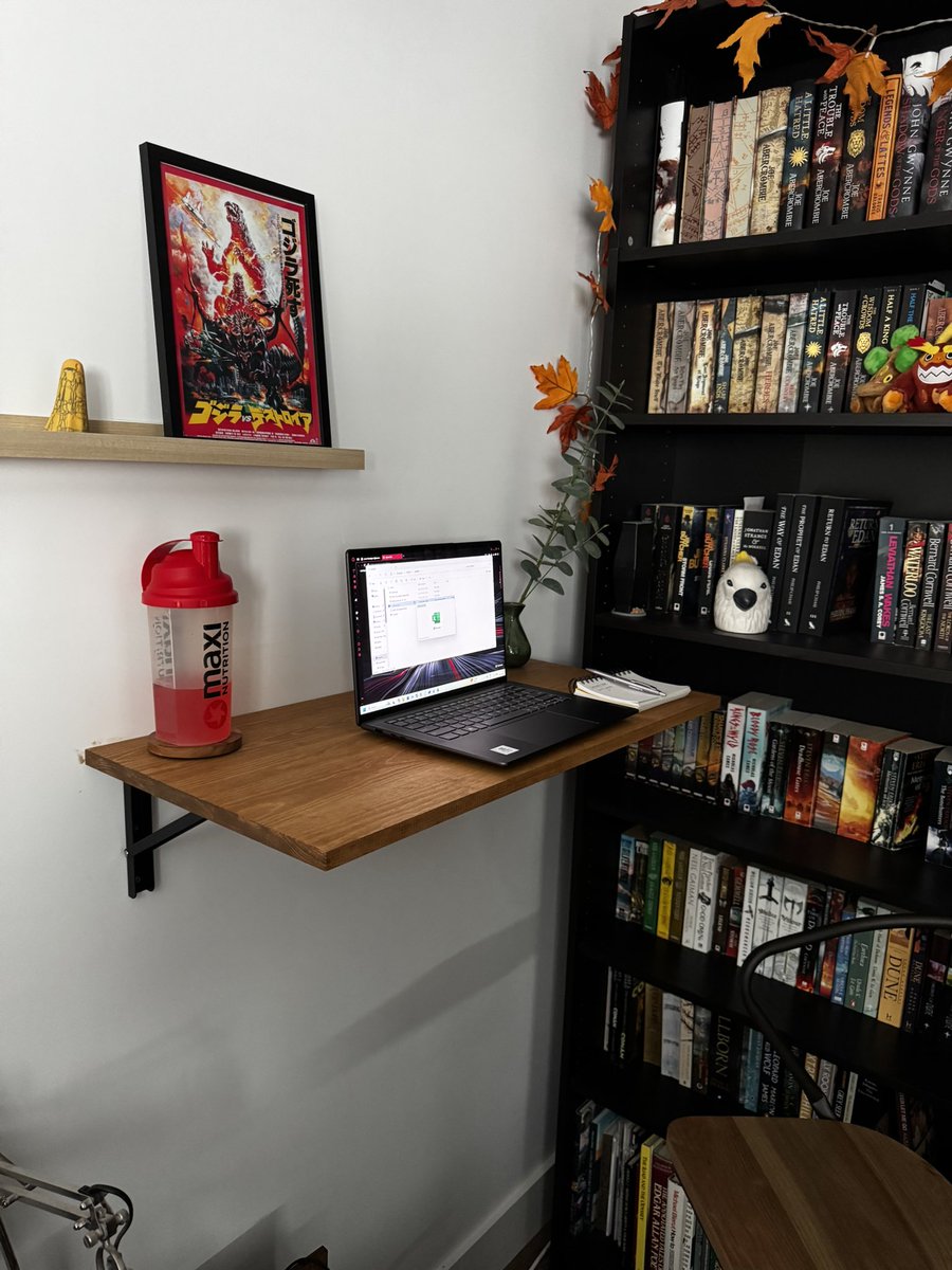 New DIY folding corner desk for when I get sick of my other desk on the other side of the room… (ADHD issues😤).