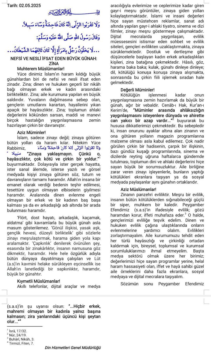 Önemine binaen.  Her gün paylaşacağım bu hutbeyi arkadaşlar. Bence siz de paylaşın. Saç baş yolsun, kinlerinden gebersinler.