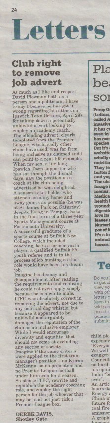 Derek Davis (@derekthewriter) on Twitter photo Grateful to the <a href="/EADT24/">East Anglian Daily Times</a> for publishing my honestly held view about this <a href="/IpswichTown/">Ipswich Town</a> issue today. Grateful to the <a href="/EADT24/">East Anglian Daily Times</a> for publishing my honestly held view about this <a href="/IpswichTown/">Ipswich Town</a> issue today.
