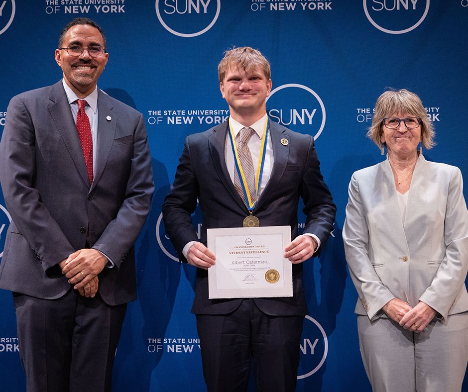 Huge congrats to Julia Rios and Albert Osterman for receiving the SUNY Chancellor’s Awards for Student Excellence! This is the highest honor presented to SUNY students who exemplify outstanding achievements in academics and leadership.