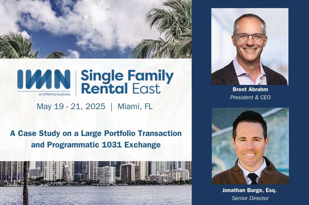 Accruit's tweet image. Accruit is proud to sponsor IMN’s SFR East Forum in Miami. On May 20 at 3PM ET, CEO Brent Abrahm will lead a panel on programmatic #1031exchanges featuring a $500M portfolio case study. Joined by AMH's Hardik Goel, Chris Willard &amp;amp; Accruit’s Jonathan Barge. #Revolutionize1031