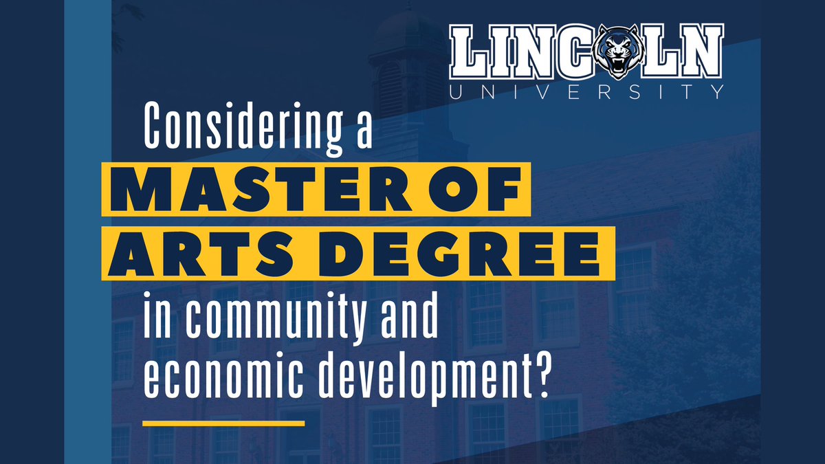 LUBlueTigers's tweet image. 🎓 Thinking about grad school?
Join us May 13 at 4 p.m. CST for a virtual info session on Lincoln University&apos;s online MA in Community and Economic Development! 

📩 RSVP: tinyurl.com/38fn54rb
💻 Zoom: tinyurl.com/pbnuy3bt
#OnlineMasters #GradSchoolGoals