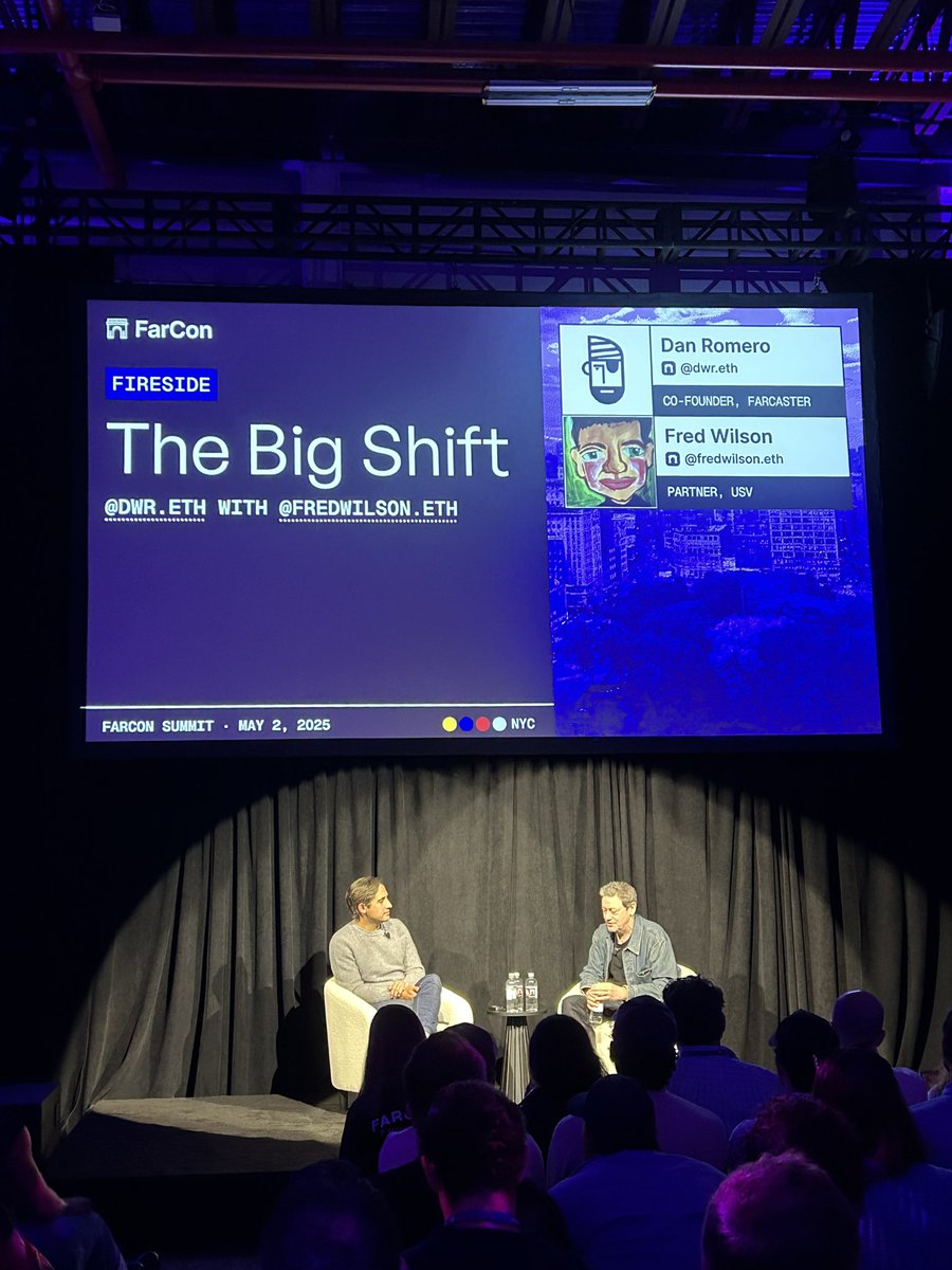 At FarCon <a href="/farcaster_xyz/">Farcaster</a> and got to see <a href="/dwr/">Dan Romero</a> and the NYC VC legend <a href="/fredwilson/">Fred Wilson</a> jamming out on all things crypto, energy, ai/robotics, regulatory and long term bets with conviction.