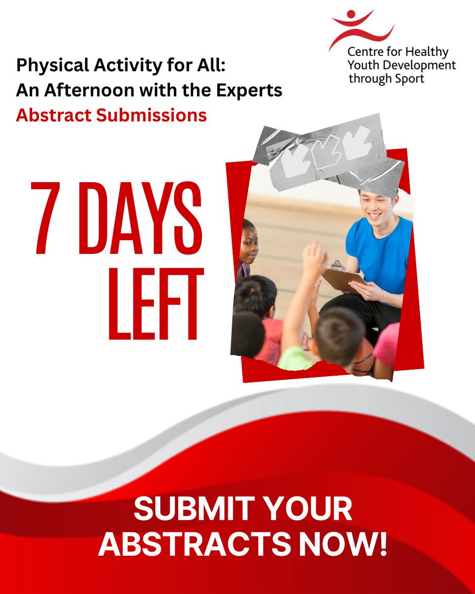 ⏰️Only ONE WEEK left to submit your abstract for the upcoming Physical Activity for All: An Afternoon with the Experts event happening in June!

Link to submit abstract: event.fourwaves.com/CHYDSPAA/submi…

Register for the event: event.fourwaves.com/CHYDSPAA/regis…