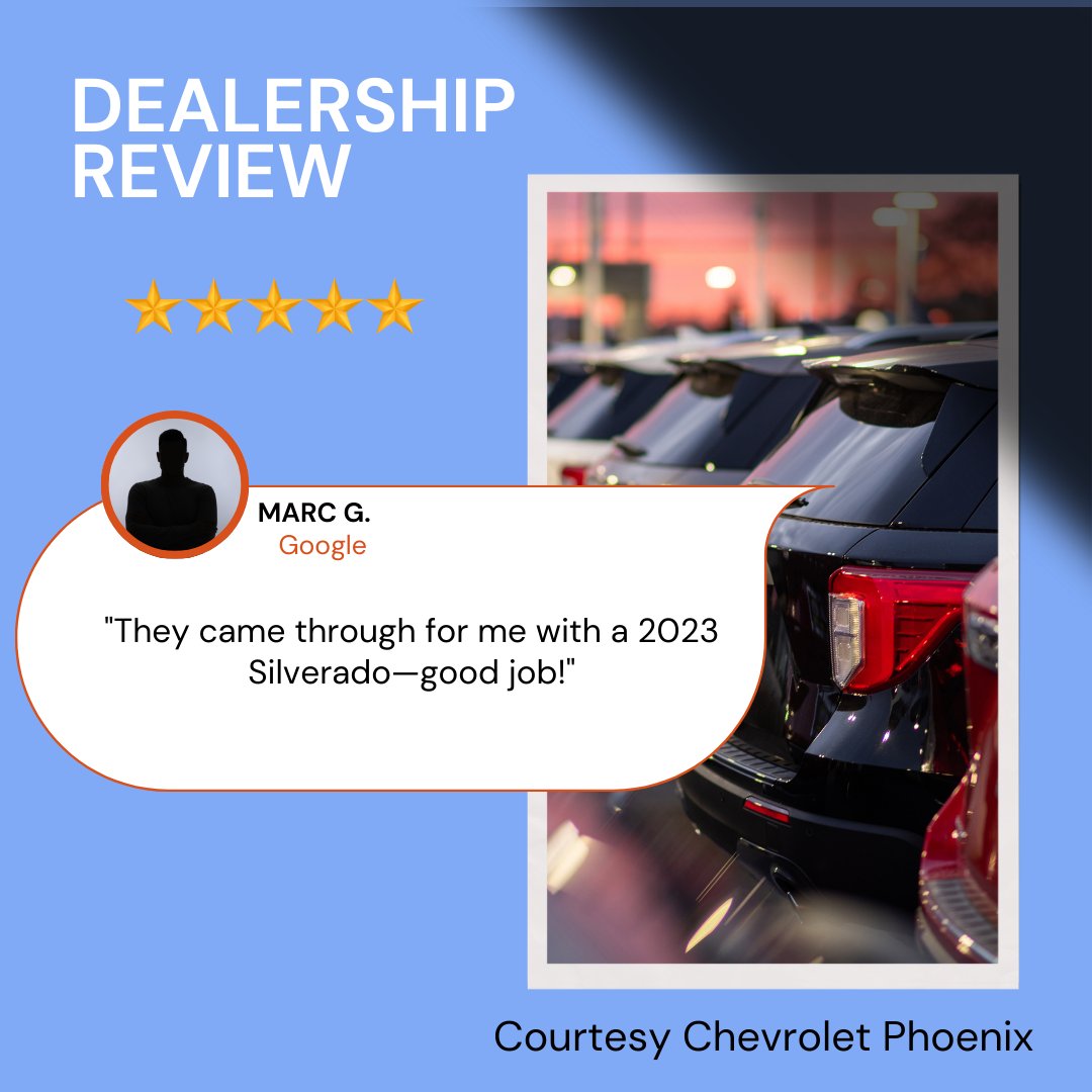 CourtesyChevCom's tweet image. Marc, thank you for your review! We're glad to hear they were able to help you find the perfect 2023 Silverado. We appreciate your feedback!