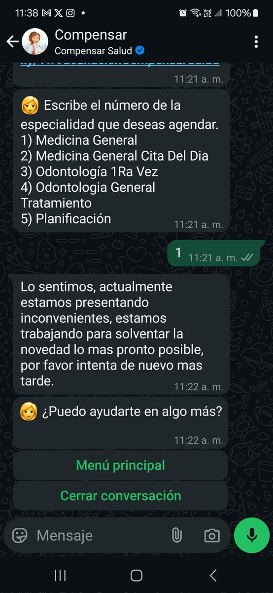 sbrands1989's tweet photo. @Compensar_info @Supersalud En la línea telefónica, no te pasan con algún asesor sino que te indican enviar un correo a una dirección que no existe. A través de la página web nunca hay  citas disponibles, a través de WhatsApp dice que actualmente está presentando inconvenientes y no funciona, es imposible. https://t.co/vDhx059WkM