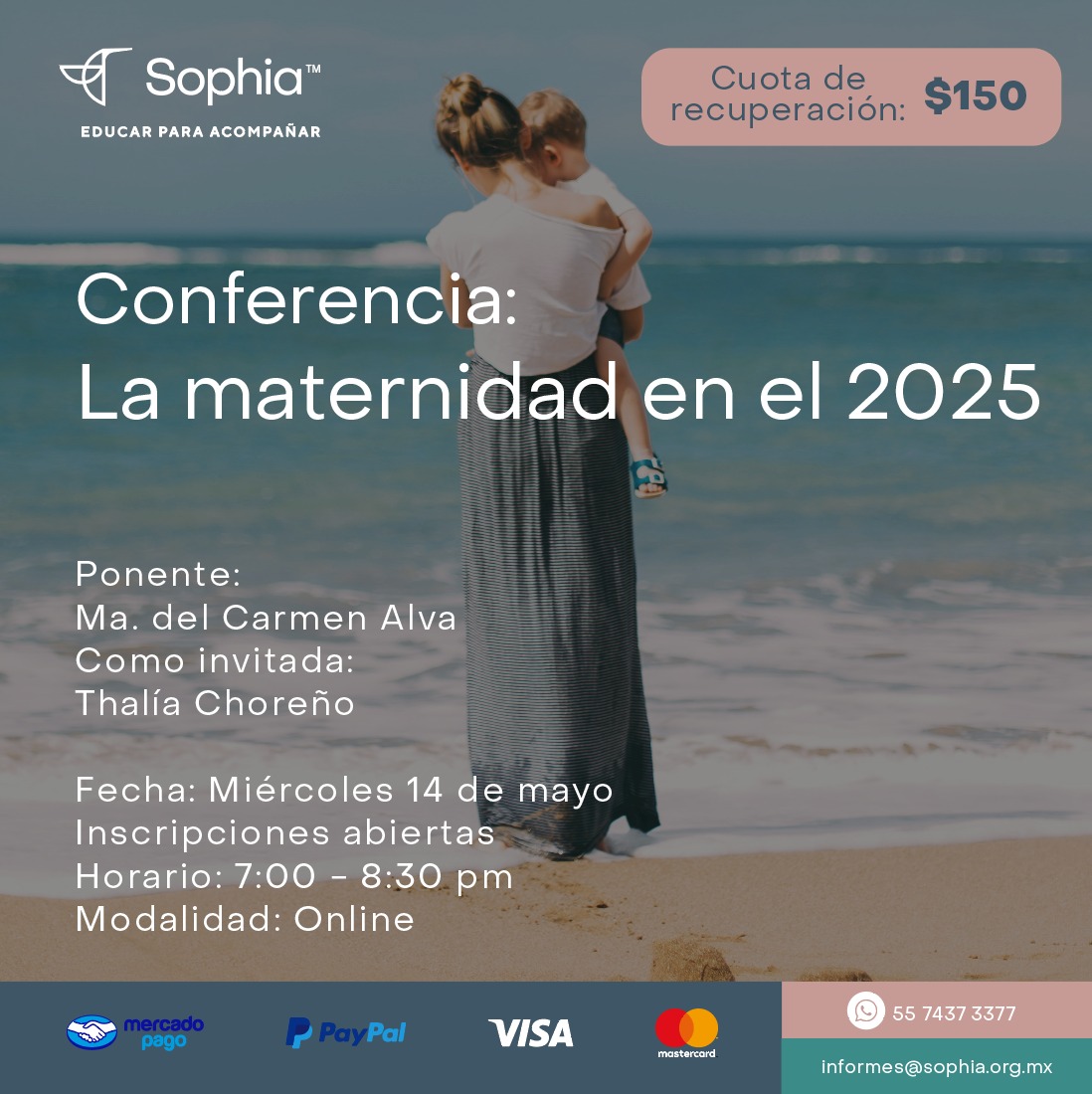 ¿Qué significa maternar cuando también eres profesionista, pareja, hija, amiga y tú misma? 👩🏻‍🍼
Entre el trabajo, las expectativas sociales y el deseo profundo de estar presentes… hay muchas preguntas que merecen conversación.

Registro y pago en: sophia.org.mx/curso/la-mater…