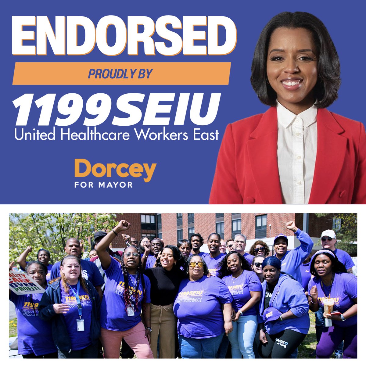 DorceyForAlbany's tweet photo. I’m deeply honored to receive the endorsement of @1199SEIU United Healthcare Workers East in my campaign for Mayor of Albany. These members are crucial to our city, caring for our most vulnerable, standing up for working families. Humbled to fight alongside them. #DorceyforMayor https://t.co/ouJmh38Lns