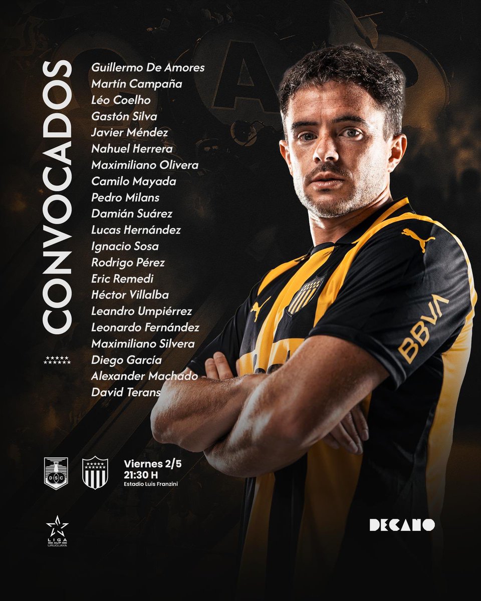 📌 Convocados de <a href="/OficialCAP/">PEÑAROL</a> 

➡️ Maxi Olivera será titular en el lateral izquierdo, afuera de la convocatoria Juan Rodríguez por lesión. 

📻 20:30 La previa de <a href="/ElEspectadorUy/">El Espectador Deportes 🔊</a>