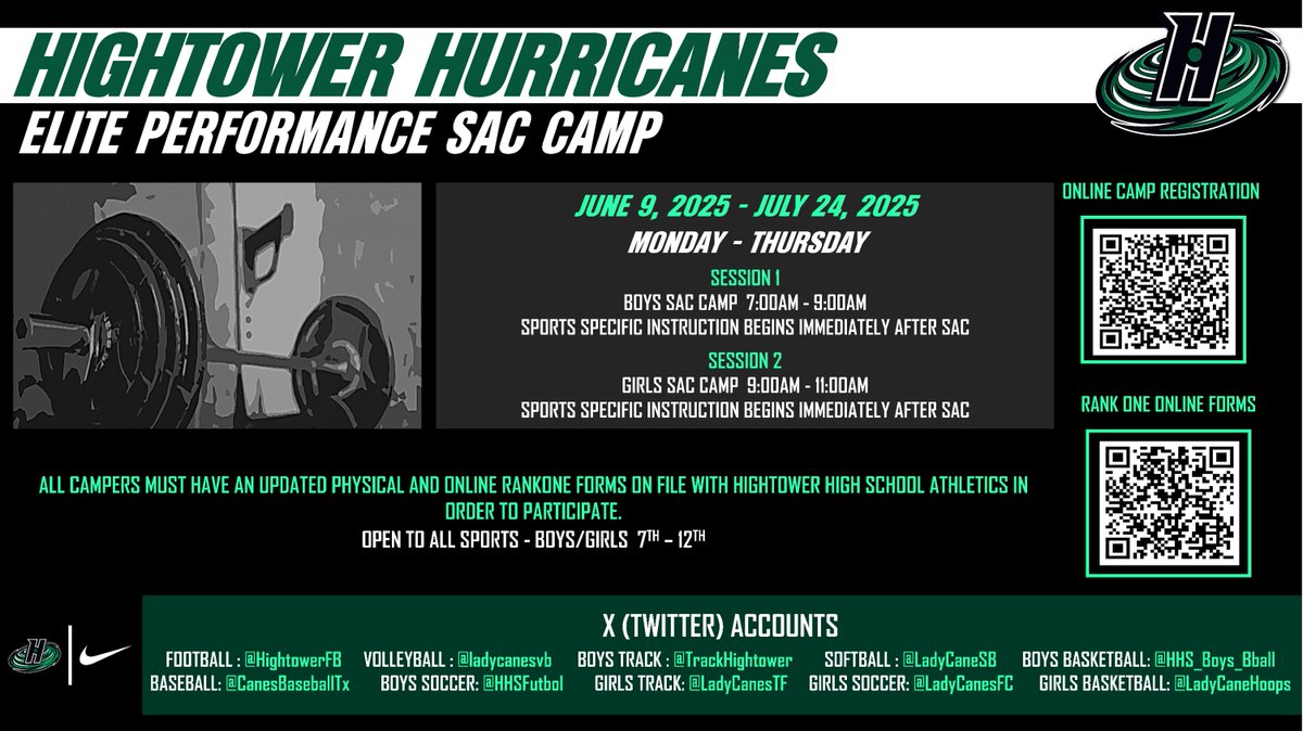 HIGHTOWER FOOTBALL (@hightowerfb) on Twitter photo Hightower Hurricanes Elite Performance SAC Camp 2025! Register today! <a href="/CanesBaseballTx/">Hightower Baseball</a> <a href="/ladycanesvb/">Hightower Lady Canes VB</a> <a href="/HHSFutbol/">HHS_Canes_Futbol</a> <a href="/TrackHightower/">Hightower Hurricanes Track</a> <a href="/LadyCanesTF/">Lady Canes Track & Field</a> <a href="/LadyCaneSB/">Fort Bend Hightower Softball</a> <a href="/LadyCanesFC/">HHS Girls Soccer</a> <a href="/HHS_Boys_Bball/">HIGHTOWERboysbball</a> <a href="/LadyCaneHoops/">LadyCaneHoops</a> <a href="/LOMSMustangs/">Lake Olympia MS</a> Hightower Hurricanes Elite Performance SAC Camp 2025! Register today! <a href="/CanesBaseballTx/">Hightower Baseball</a> <a href="/ladycanesvb/">Hightower Lady Canes VB</a> <a href="/HHSFutbol/">HHS_Canes_Futbol</a> <a href="/TrackHightower/">Hightower Hurricanes Track</a> <a href="/LadyCanesTF/">Lady Canes Track & Field</a> <a href="/LadyCaneSB/">Fort Bend Hightower Softball</a> <a href="/LadyCanesFC/">HHS Girls Soccer</a> <a href="/HHS_Boys_Bball/">HIGHTOWERboysbball</a> <a href="/LadyCaneHoops/">LadyCaneHoops</a> <a href="/LOMSMustangs/">Lake Olympia MS</a>