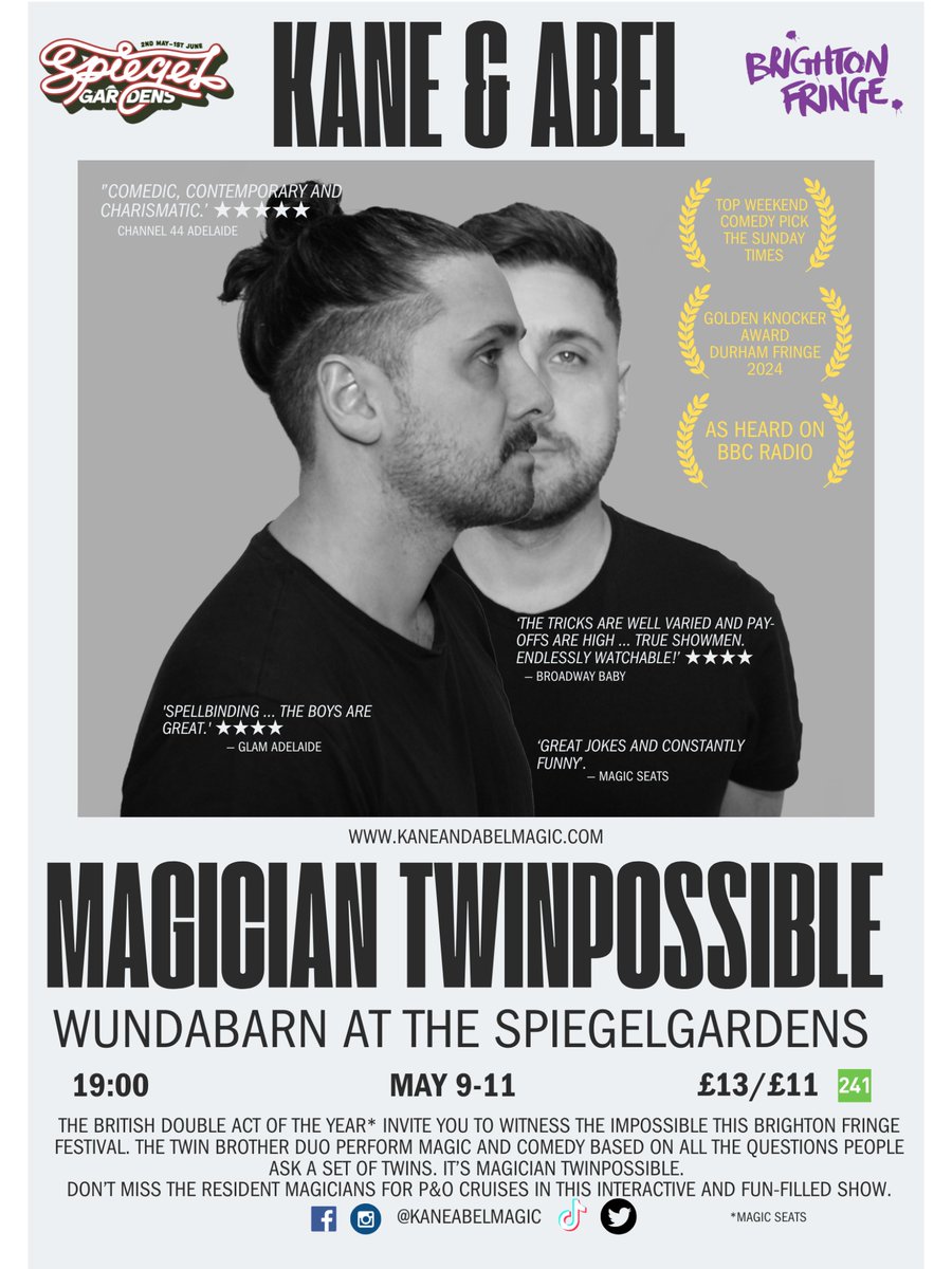 Kane & Abel (@kaneabelmagic) on Twitter photo The SpiegelGardens open today in Brighton ... head down, grab a delicious <a href="/LaineBrewCo/">Laine Brew Co</a> beer, enjoy the sun and snap up some tickets for our <a href="/brightonfringe/">Brighton Fringe</a> show next weekend! The SpiegelGardens open today in Brighton ... head down, grab a delicious <a href="/LaineBrewCo/">Laine Brew Co</a> beer, enjoy the sun and snap up some tickets for our <a href="/brightonfringe/">Brighton Fringe</a> show next weekend!