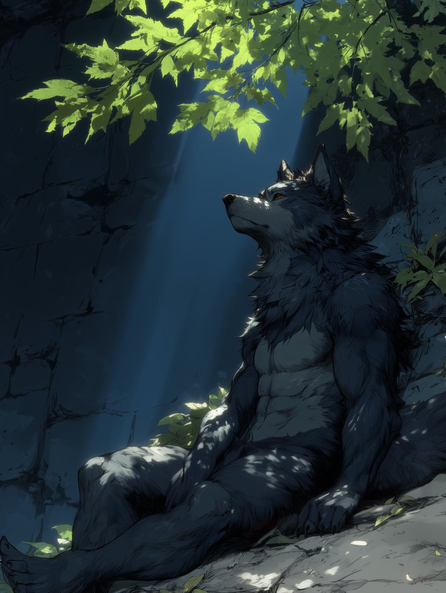 🐺やさしい木漏れ日の中で
“In the gentle dappled sunlight filtering through the trees…”
#AIart #furry #kemono #ケモノ #獣人