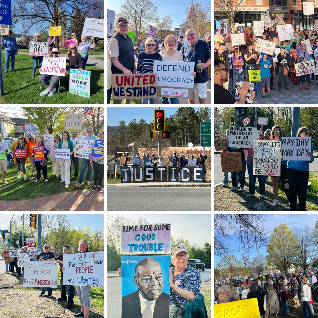 ICYMI: Granite Staters rallied across NH yesterday on May Day in solidarity with workers and immigrants. From Conway to Concord, communities stood united against Trump’s reckless agenda that threatens working families every day. #NHPolitics

Read more: indepthnh.org/2025/05/01/hun…